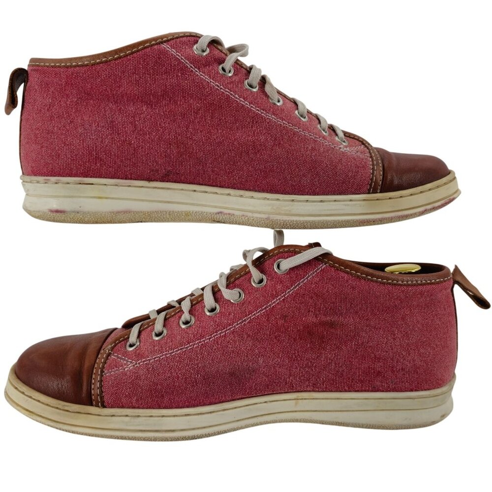 Bruno Magli Italy Burgundy Brown Canvas Leather Mid Sneakers Mens 7 Casual Shoes - Picture 6 of 15